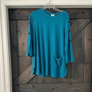 Relaxed Teal Textured Button-Accent Tunic